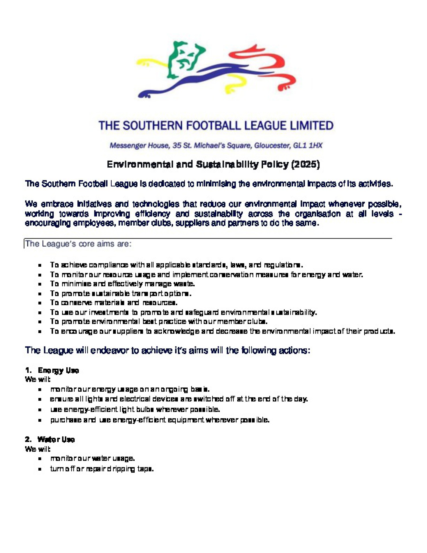 Southern League Environmental and Sustainability Policy (July 2025)