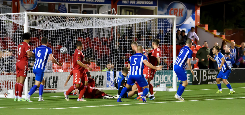 Liam Hope scores Ware`s winner (Photo: Ian Bush)