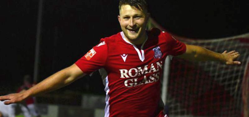 Jamie Short celebrates scoring for Manor Farm