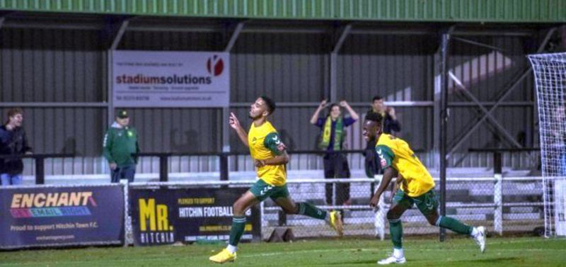 Ashley Hay celebrates scoring the winner for Hitchin