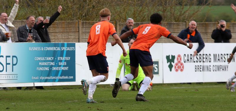 Kyle Bennett wins it for Stratford (Photo Stratford Town FC)