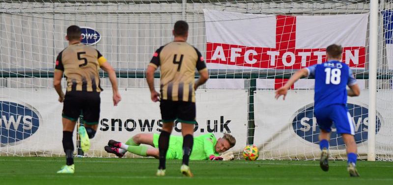 Luke Cairney saves a Scott Rendell penalty (Photo: Ian Middlebrook)